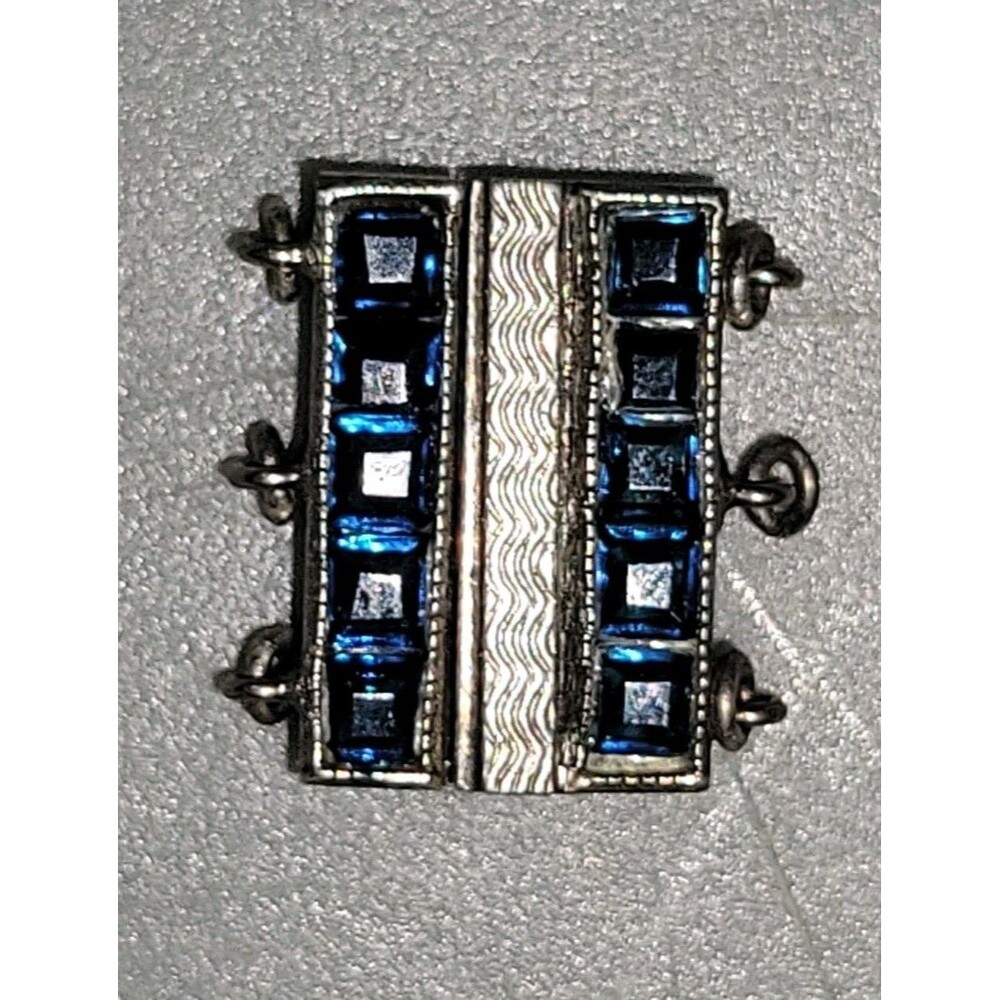 Sterling Silver 3-Strand Box Clasp Sapphire Channel Set Vintage Necklace Finding